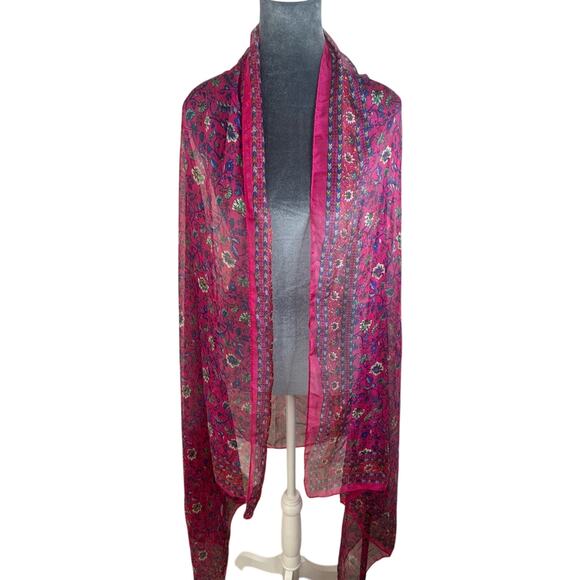 Unbranded- XL shawl- rectangle - bright pink pattern- boho- semi sheer scarf - Picture 3 of 5
